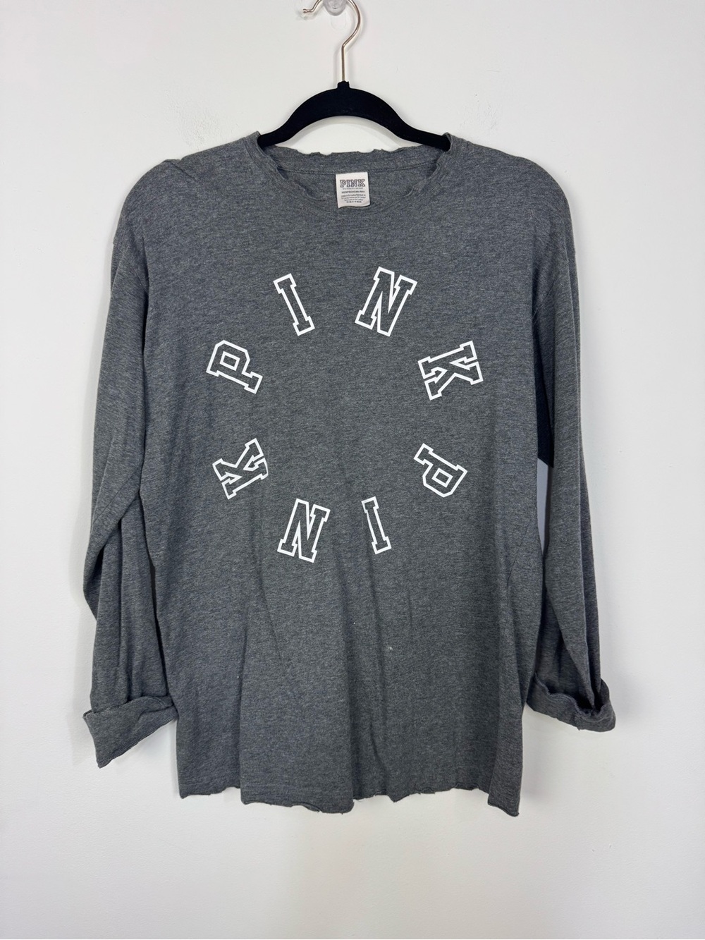 PINK Victoria's Secret Gray Long Sleeve Graphic Top Tee